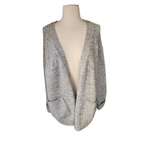 Soft Surroundings Crochet Cardigan Sweater Womens XL Heather Grey Giada Granny